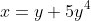 x=y+5y^4