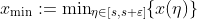 x_{\min}:=\min\nolimits_{\eta\in[s,s+\varepsilon]}\{x(\eta)\}
