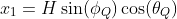 x_{1}=H\sin(\phi_{Q})\cos(\theta_{Q})