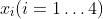 x_{i}(i=1\ldots4)