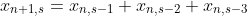 x_{n+1,s}=x_{n,s-1}+x_{n,s-2}+x_{n,s-3}