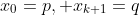 x_0=p, x_{k+1}=q