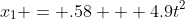 x_1 = .58 + 4.9t^2