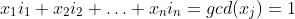 x_1i_1+x_2i_2+\ldots+x_ni_n=gcd(x_j)=1