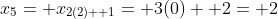 x_5= x_{2(2)+ 1}= 3(0)+ 2= 2