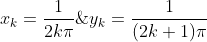 x_k=\dfrac{1}{2k\pi}\;,\;y_k=\dfrac{1}{(2k+1)\pi}