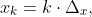 x_k=k\cdot\Delta_x,~k=0,~1,\cdots,~n
