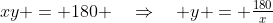 xy = 180 \quad\Rightarrow\quad y = \tfrac{180}{x}