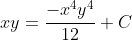 xy=\frac{-x^4y^4}{12}+C