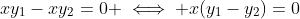 xy_1-xy_2=0 \iff x(y_1-y_2)=0