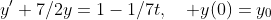 y'+7/2y=1-1/7t,\quad y(0)=y_0
