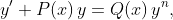 y'+P(x)\,y=Q(x)\,y^{n},
