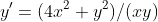 y'=(4x^2+y^2)/(xy)