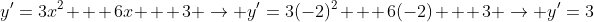 y'=3x^2 + 6x + 3 \rightarrow y'=3(-2)^2 + 6(-2) + 3 \rightarrow y'=3