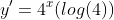 y'=4^x(log(4))