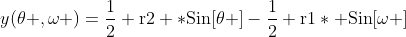 y(\theta ,\omega )=\frac{1}{2} \text{r2} *\text{Sin}[\theta ]-\frac{1}{2} \text{r1}* \text{Sin}[\omega ]
