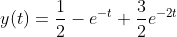 y(t)=\frac{1}{2}-e^{-t}+\frac{3}{2}e^{-2t}