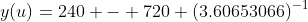 y(u)=240 - 720 (3.60653066)^{-1}