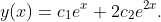 y(x)=c_1e^x+2c_2e^{2x}.