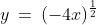 y\:=\:(-4x)^{\frac{1}{2}}