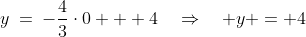 y\:=\:-\frac{4}{3}\cdot0 + 4\quad\Rightarrow\quad y = 4