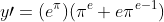 y\prime=(e^{\pi})(\pi^{e}+e\pi^{e-1})