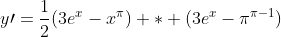 y\prime=\frac{1}{2}(3e^x-x^\pi) * (3e^x-\pi^{\pi-1})