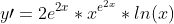 y\prime=2e^{2x}*x^{e^{2x}}*ln(x)