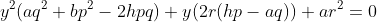 y^2(aq^2+bp^2-2hpq)+y(2r(hp-aq))+ar^2=0
