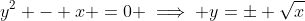 y^2 - x =0 \implies y=\pm \sqrt{x}