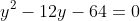 y^2-12y-64=0