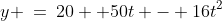 y \:=\:20 +50t - 16t^2