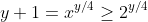 y+1=x^{y/4}\geq2^{y/4}