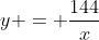 y = \frac{144}{x}