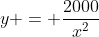 y = \frac{2000}{x^2}