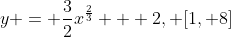 y = \frac{3}{2}x^\frac{2}{3} + 2, [1, 8]