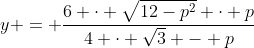 y = \frac{6 \cdot \sqrt{12-p^2} \cdot p}{4 \cdot \sqrt{3} - p}