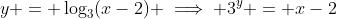 y = \log_3(x-2) \implies 3^y = x-2