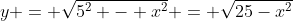 y = \sqrt{5^2 - x^2} = \sqrt{25-x^2}