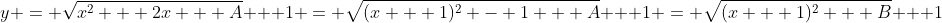 y = \sqrt{x^2 + 2x + A} + 1 = \sqrt{(x + 1)^2 - 1 + A} + 1 = \sqrt{(x + 1)^2 + B} + 1