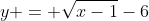 y = \sqrt{x-1}-6
