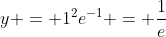 y = 1^2e^{-1} = \frac{1}{e}