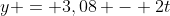 y = 3,08 - 2t