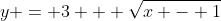 y = 3 + \sqrt{x - 1}
