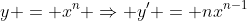 y = x^n \Rightarrow y' = nx^{n-1}