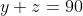 y+z=90