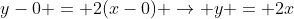 y-0 = 2(x-0) \rightarrow y = 2x