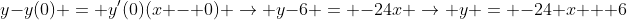 y-y(0) = y'(0)(x - 0) \to y-6 = -24x \to y = -24 x + 6