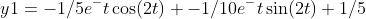 y1=-1/5e^-t\cos(2t)+-1/10e^-t\sin(2t)+1/5