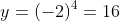 y=(-2)^4=16